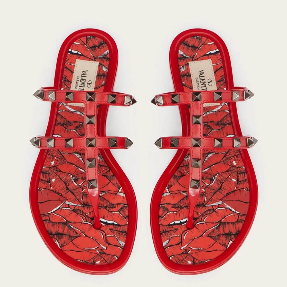 Valentino ROCKSTUD FLAT RUBBER JELLY SANDAL 38 New